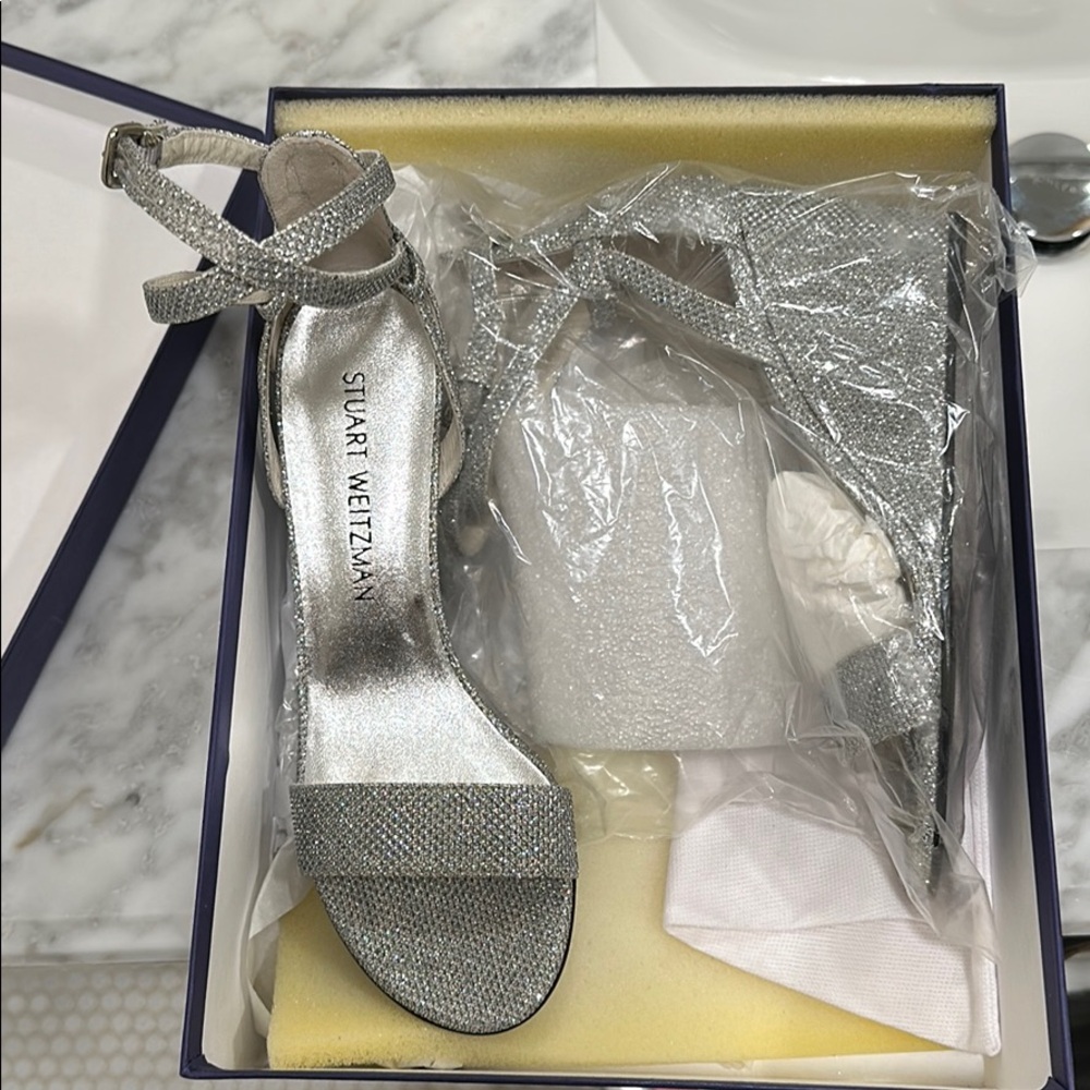 Stuart Weitzman silver wedge heel